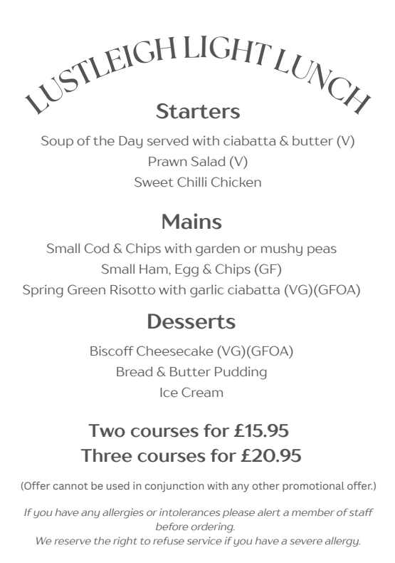 The Cleave Light Lunch Menu