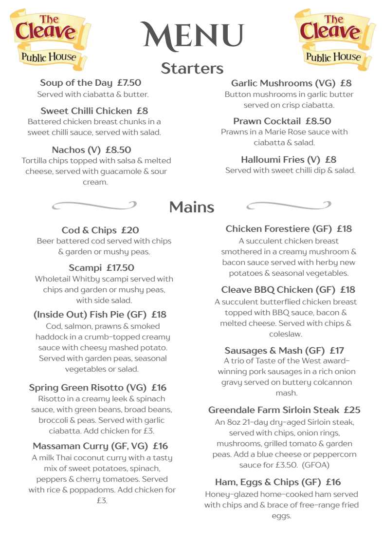 The Cleave Menu Starter Mains